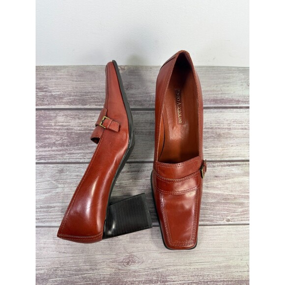 Vintage 90s Enzo Angiolini Women Brown Leather Square Toe Heel Pumps Y2K 9.5M - Picture 1 of 16